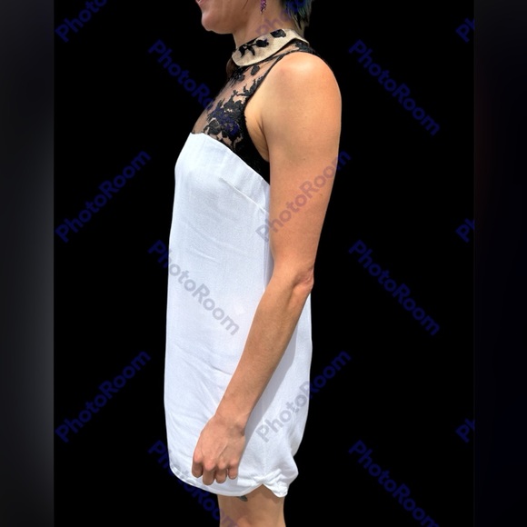 ALC XS White Sheath W/Black Lace Chest & Collar Dress - Picture 3 of 8
